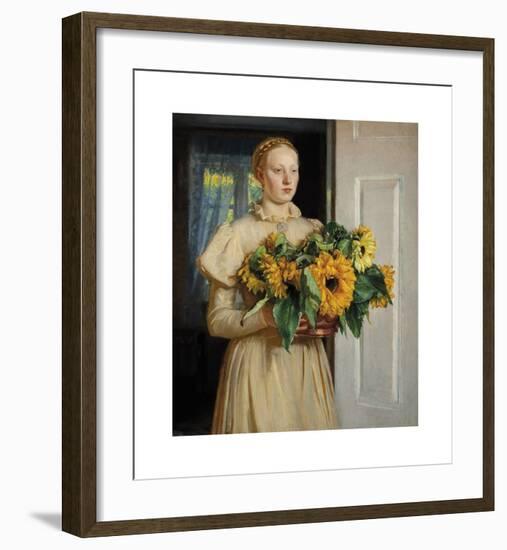 Girl with Sunflowers (1893)-Michael Ancher-Framed Premium Giclee Print