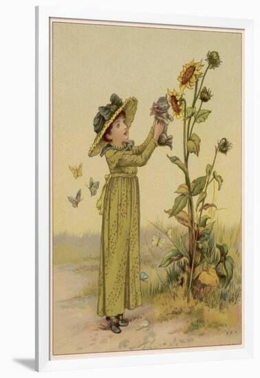 Girl with Sunflowers-M Ellen Edwards-Framed Art Print