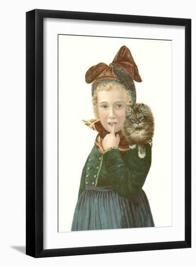 Girl with Tabby Cat-null-Framed Art Print