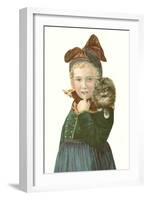 Girl with Tabby Cat-null-Framed Art Print