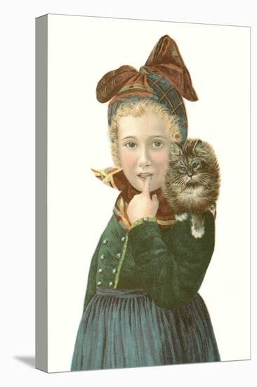 Girl with Tabby Cat-null-Stretched Canvas