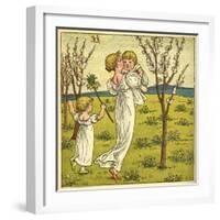 Girl with Toddler and Baby-Kate Greenaway-Framed Art Print