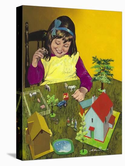 Girl with Toy Farm-Jesus Blasco-Stretched Canvas