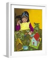 Girl with Toy Farm-Jesus Blasco-Framed Giclee Print