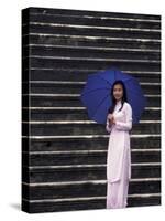 Girl With Umbrella on Stone Steps of Tomb of Khai Dinh, Vietnam-Keren Su-Stretched Canvas