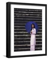 Girl With Umbrella on Stone Steps of Tomb of Khai Dinh, Vietnam-Keren Su-Framed Photographic Print