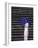 Girl With Umbrella on Stone Steps of Tomb of Khai Dinh, Vietnam-Keren Su-Framed Photographic Print