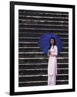 Girl With Umbrella on Stone Steps of Tomb of Khai Dinh, Vietnam-Keren Su-Framed Photographic Print