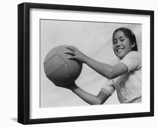 Girl with volley ball, Manzanar Relocation Center, 1943-Ansel Adams-Framed Photographic Print