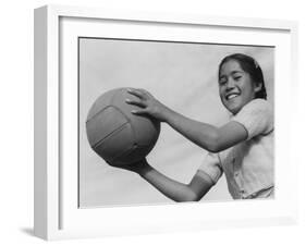 Girl with volley ball, Manzanar Relocation Center, 1943-Ansel Adams-Framed Photographic Print