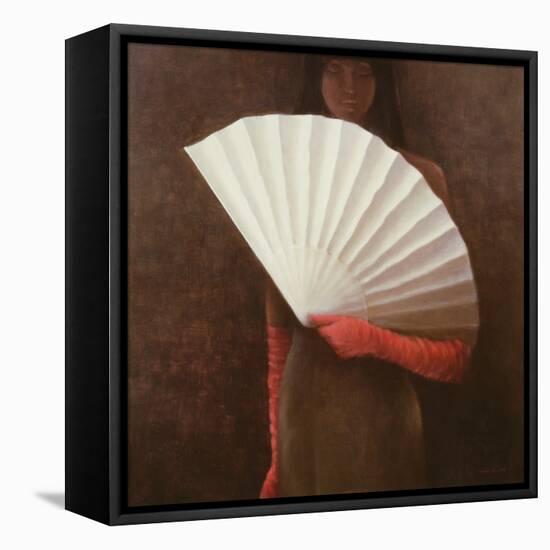 Girl with White Fan-Lincoln Seligman-Framed Stretched Canvas