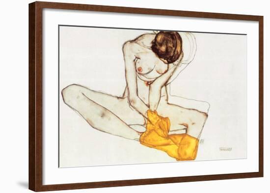 Girl with Yellow Scarf-Egon Schiele-Framed Art Print