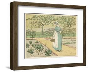 Girl Working in a Rural Kitchen Garden Collecting Cabbages-Randolph Caldecott-Framed Art Print