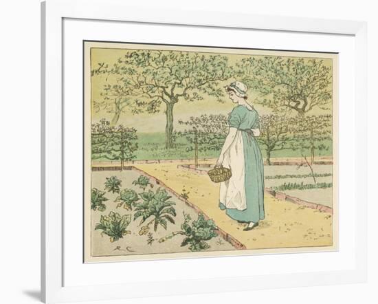 Girl Working in a Rural Kitchen Garden Collecting Cabbages-Randolph Caldecott-Framed Art Print