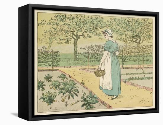 Girl Working in a Rural Kitchen Garden Collecting Cabbages-Randolph Caldecott-Framed Stretched Canvas