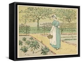 Girl Working in a Rural Kitchen Garden Collecting Cabbages-Randolph Caldecott-Framed Stretched Canvas