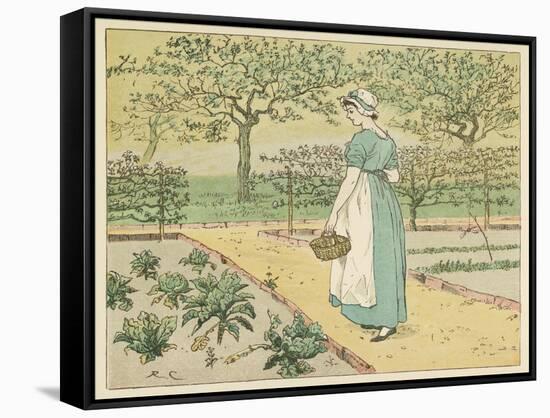 Girl Working in a Rural Kitchen Garden Collecting Cabbages-Randolph Caldecott-Framed Stretched Canvas