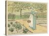 Girl Working in a Rural Kitchen Garden Collecting Cabbages-Randolph Caldecott-Stretched Canvas