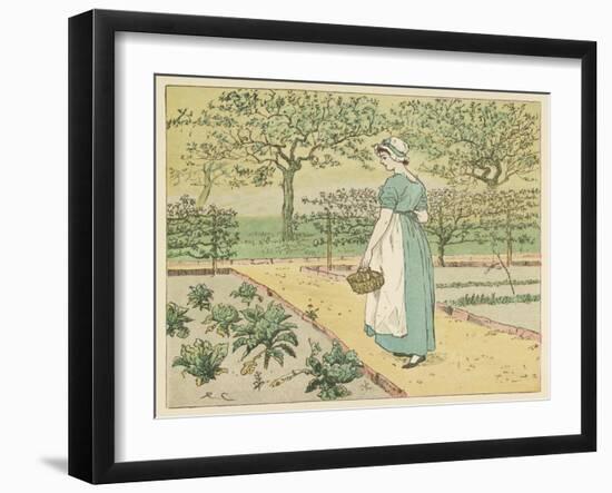 Girl Working in a Rural Kitchen Garden Collecting Cabbages-Randolph Caldecott-Framed Art Print