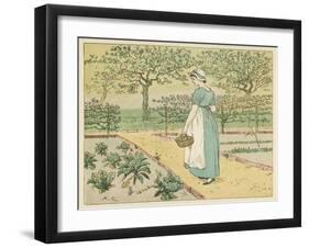 Girl Working in a Rural Kitchen Garden Collecting Cabbages-Randolph Caldecott-Framed Art Print