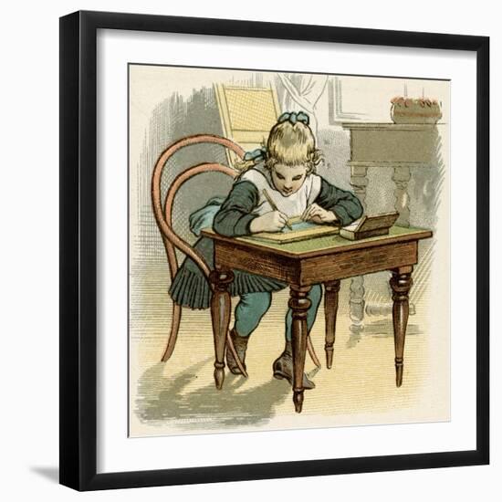 Girl Writes at Table-Eugen Klimsch-Framed Art Print