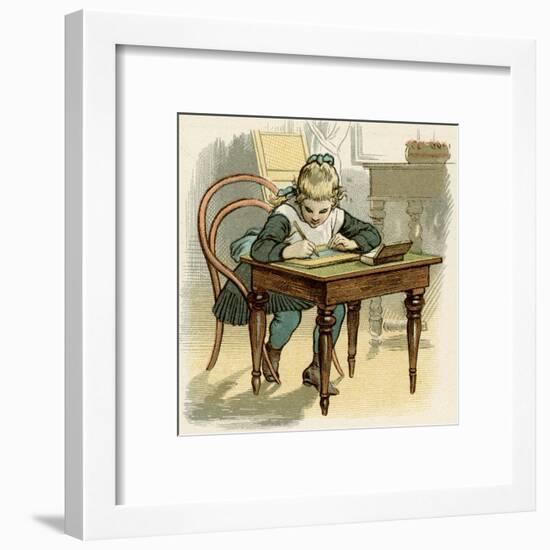 Girl Writes at Table-Eugen Klimsch-Framed Art Print