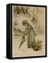 Girl Writes in Snow 1890-M Ellen Edwards-Framed Stretched Canvas