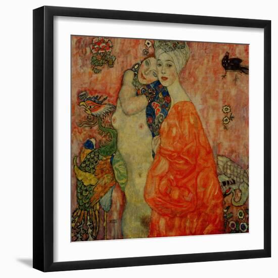 Girlfriends. Oil on canvas (1916-1917) 99 x 99 cm Destroyed by fire in 1945.-Gustav Klimt-Framed Giclee Print