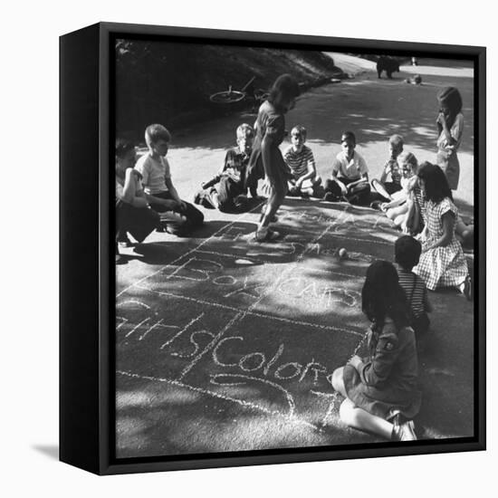 Girls and Boys Playing Hopscotch-Ralph Morse-Framed Stretched Canvas