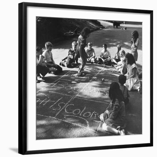 Girls and Boys Playing Hopscotch-Ralph Morse-Framed Photographic Print