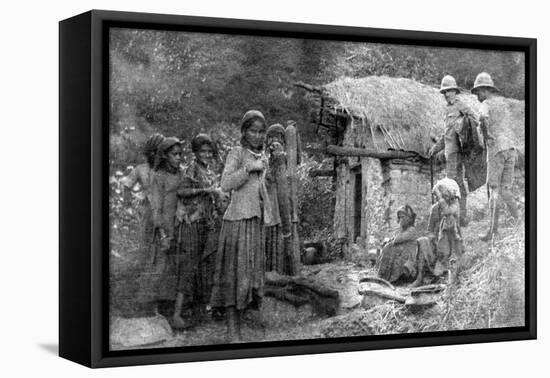 Girls and British Soldiers, Chakrata Hills, India, 1917-null-Framed Stretched Canvas