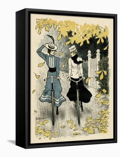 Girls Cycling, Autumn-Paul Fischer-Framed Stretched Canvas