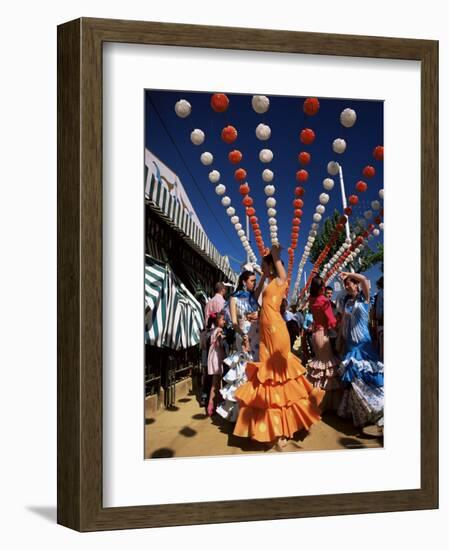 Girls Dancing a Sevillana Beneath Colourful Lanterns, Feria De Abril, Seville, Andalucia, Spain-Ruth Tomlinson-Framed Photographic Print