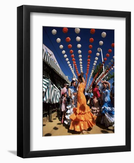 Girls Dancing a Sevillana Beneath Colourful Lanterns, Feria De Abril, Seville, Andalucia, Spain-Ruth Tomlinson-Framed Photographic Print