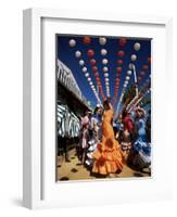 Girls Dancing a Sevillana Beneath Colourful Lanterns, Feria De Abril, Seville, Andalucia, Spain-Ruth Tomlinson-Framed Photographic Print