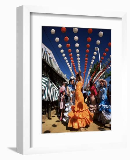 Girls Dancing a Sevillana Beneath Colourful Lanterns, Feria De Abril, Seville, Andalucia, Spain-Ruth Tomlinson-Framed Photographic Print