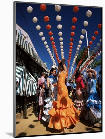 Girls Dancing a Sevillana Beneath Colourful Lanterns, Feria De Abril, Seville, Andalucia, Spain-Ruth Tomlinson-Mounted Photographic Print