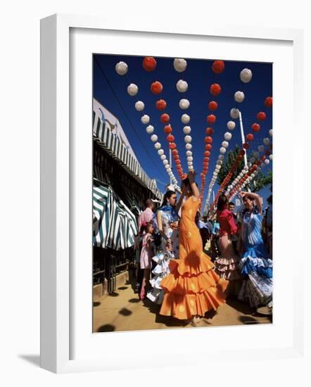 Girls Dancing a Sevillana Beneath Colourful Lanterns, Feria De Abril, Seville, Andalucia, Spain-Ruth Tomlinson-Framed Photographic Print