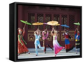 Girls Dancing with Coourful Parasols at the Ethnic Minorities Park, Beijing, China, Asia-Christian Kober-Framed Stretched Canvas