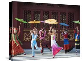 Girls Dancing with Coourful Parasols at the Ethnic Minorities Park, Beijing, China, Asia-Christian Kober-Stretched Canvas