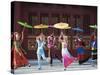 Girls Dancing with Coourful Parasols at the Ethnic Minorities Park, Beijing, China, Asia-Christian Kober-Stretched Canvas