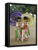 Girls Dressed in Kimono, Shichi-Go-San Festival (Festival for Three, Five, Seven Year Old Children)-null-Framed Stretched Canvas