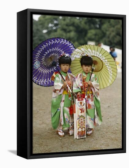 Girls Dressed in Kimono, Shichi-Go-San Festival (Festival for Three, Five, Seven Year Old Children)-null-Framed Stretched Canvas