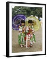 Girls Dressed in Kimono, Shichi-Go-San Festival (Festival for Three, Five, Seven Year Old Children)-null-Framed Premium Photographic Print