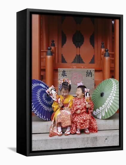 Girls Dressed in Kimono, Shichi-Go-San Festival (Festival for Three, Five, Seven Year Old Children)-null-Framed Stretched Canvas