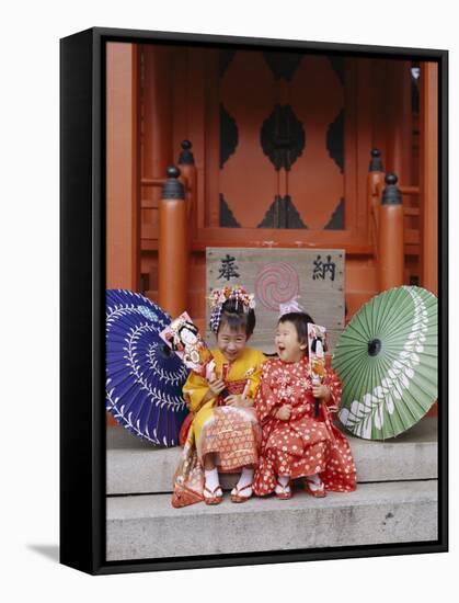 Girls Dressed in Kimono, Shichi-Go-San Festival (Festival for Three, Five, Seven Year Old Children)-null-Framed Stretched Canvas