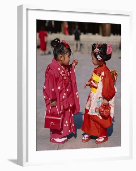 Girls Dressed in Kimono, Shichi-Go-San Festival (Festival for Three, Five, Seven Year Old Children)-null-Framed Photographic Print