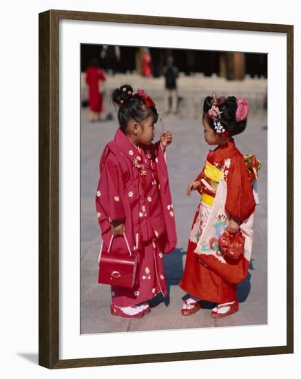 Girls Dressed in Kimono, Shichi-Go-San Festival (Festival for Three, Five, Seven Year Old Children)-null-Framed Photographic Print