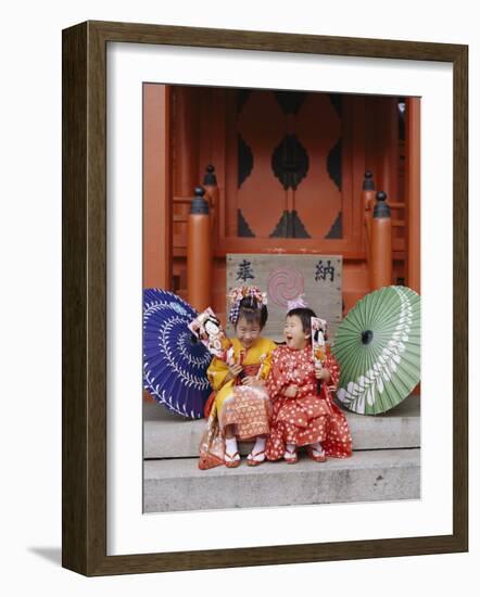 Girls Dressed in Kimono, Shichi-Go-San Festival (Festival for Three, Five, Seven Year Old Children)-null-Framed Photographic Print