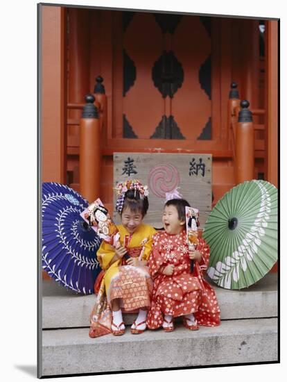 Girls Dressed in Kimono, Shichi-Go-San Festival (Festival for Three, Five, Seven Year Old Children)-null-Mounted Photographic Print